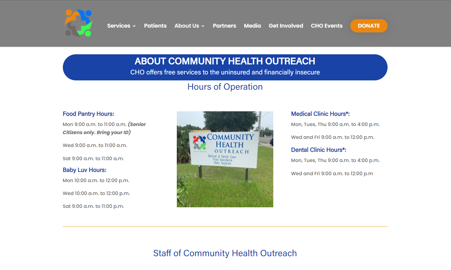 Community Health Outreach Non-profit Web Design - About Page
