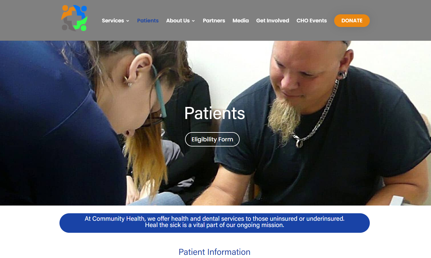 Community Health Outreach Non-profit Web Design - Patients Page