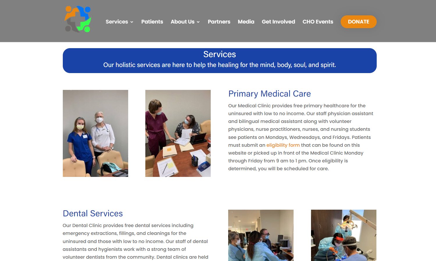Community Health Outreach Non-profit Web Design - Services Page