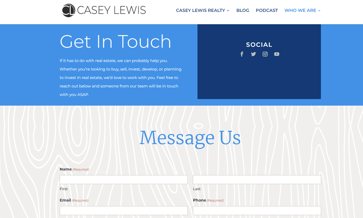 Casey Lewis Realty Website Design - Contact