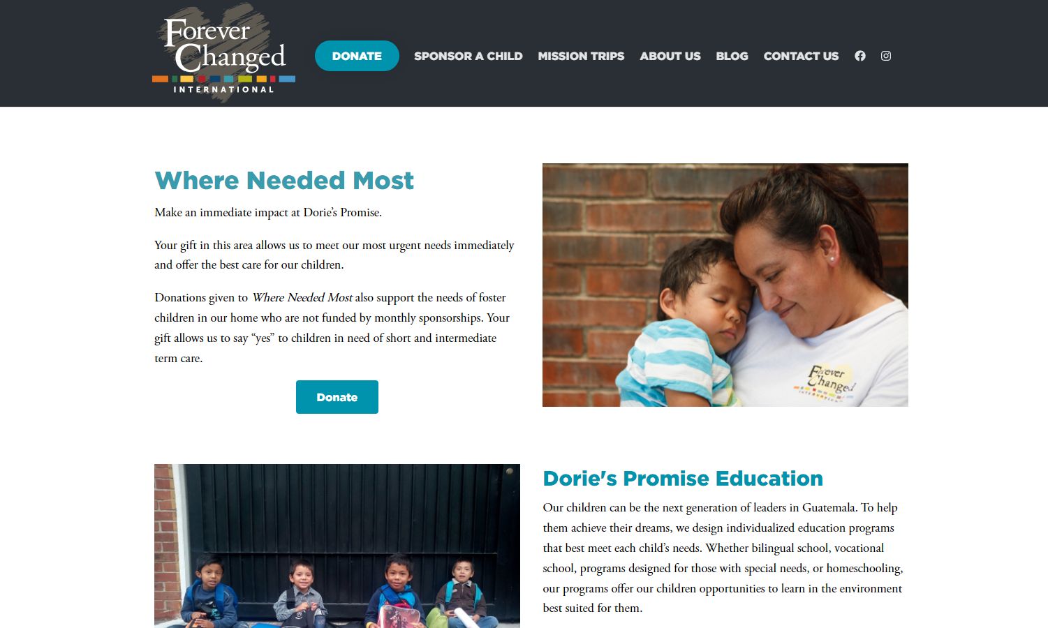 Forever Changed International Nonprofit Web Design - Donation Page