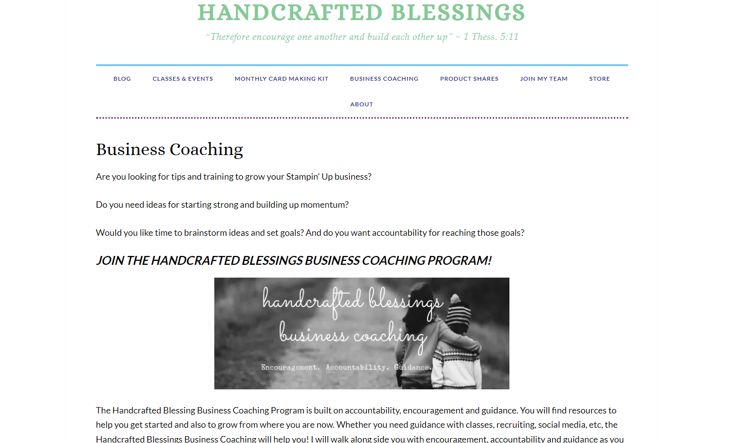 Handcrafted Blessings Web Design Business Coaching Page