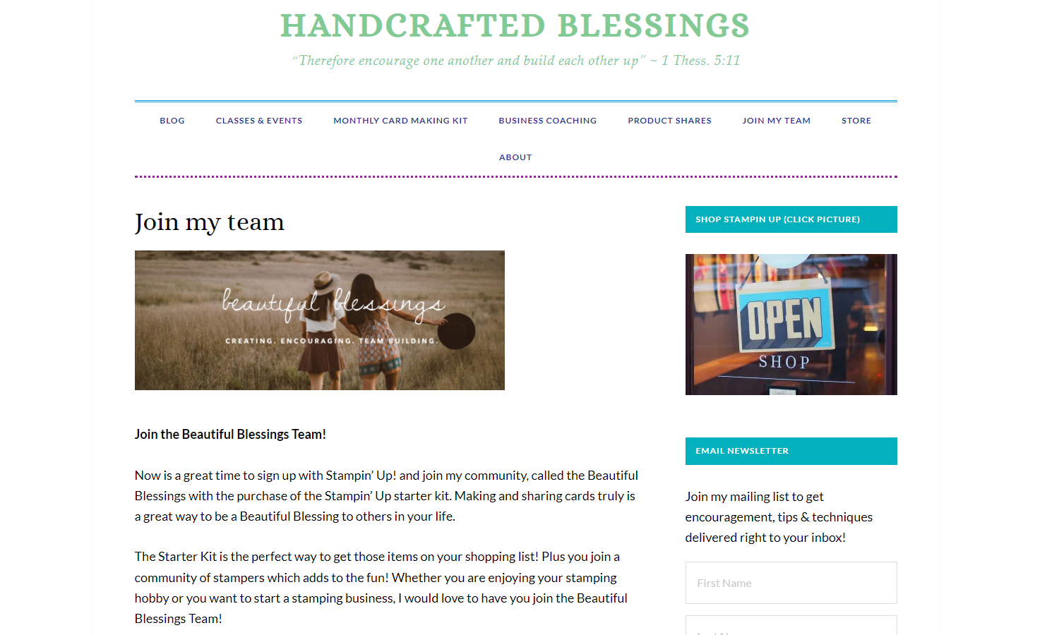 Handcrafted Blessings Web Design Join Our Team Page