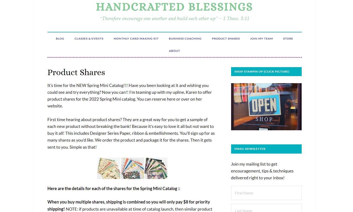 Handcrafted Blessings Web Design Products Page