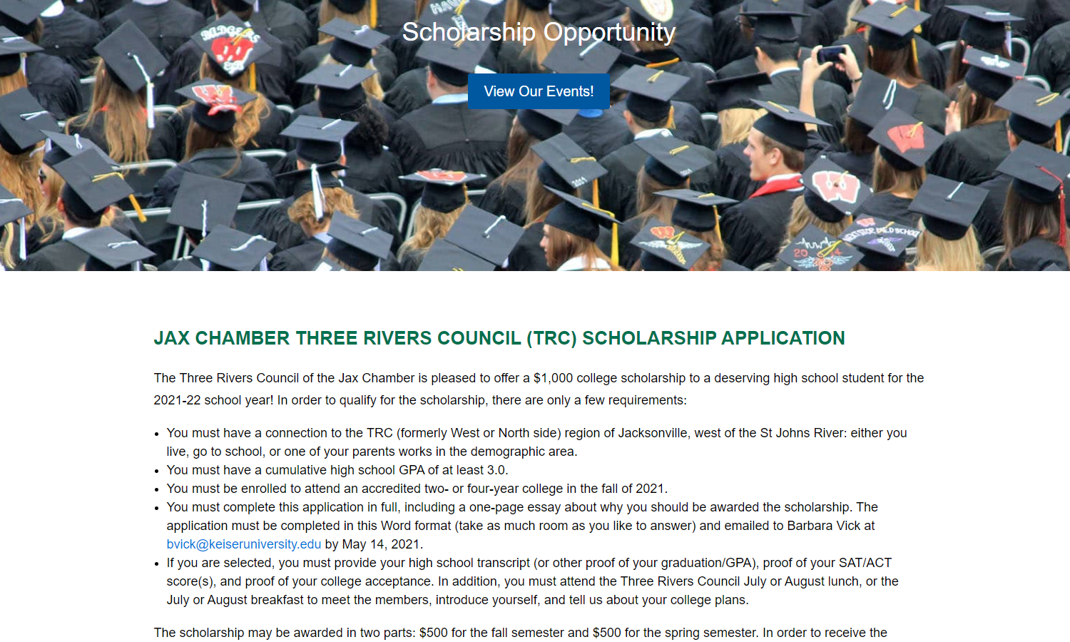 Three Rivers Council Web Design Scholarships Page