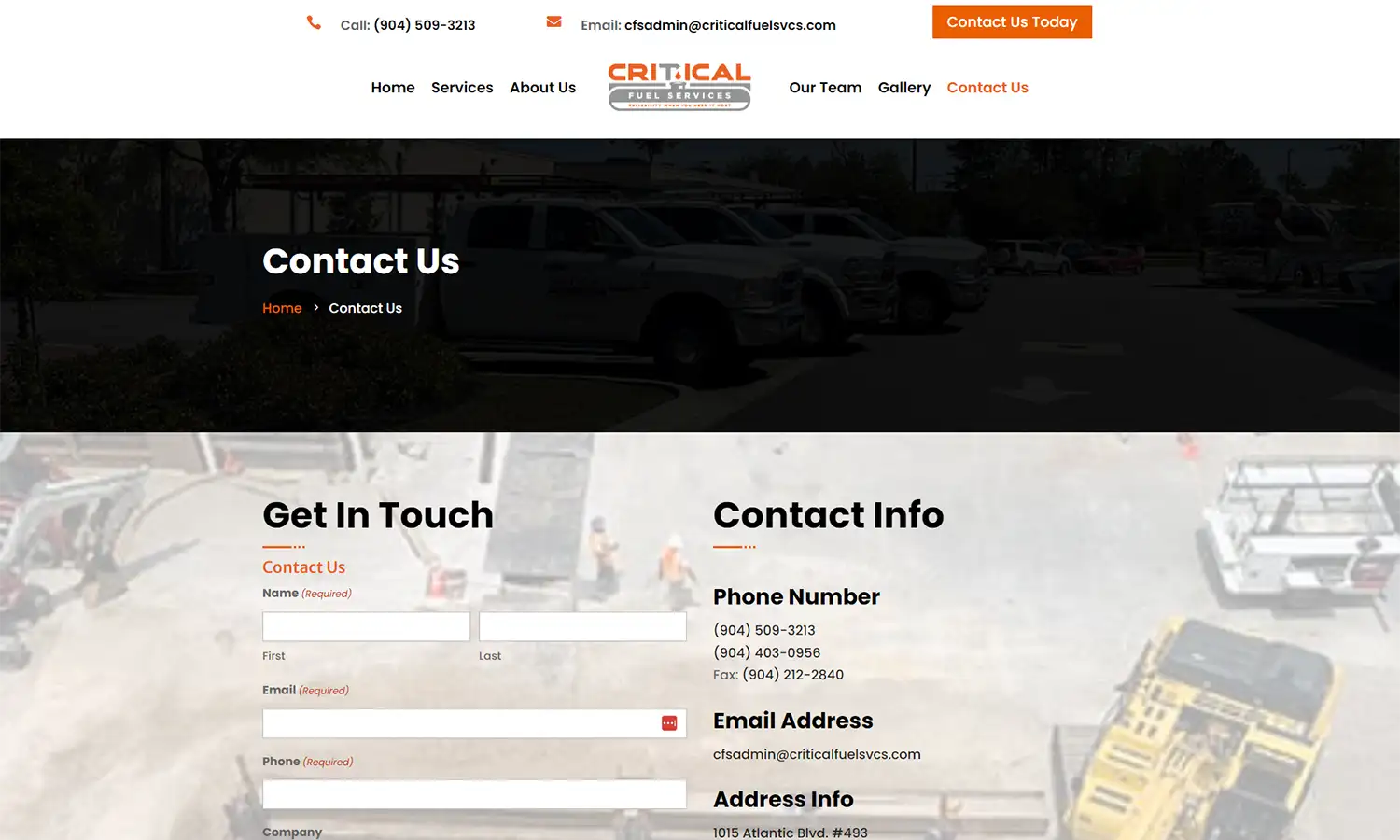 critical fuel services, small business website